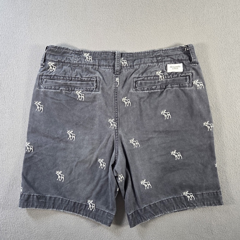 Abercrombie & Fitch Mens 33 Grey Moose Print Heavyweight Cotton Chino Shorts - Picture 7 of 9
